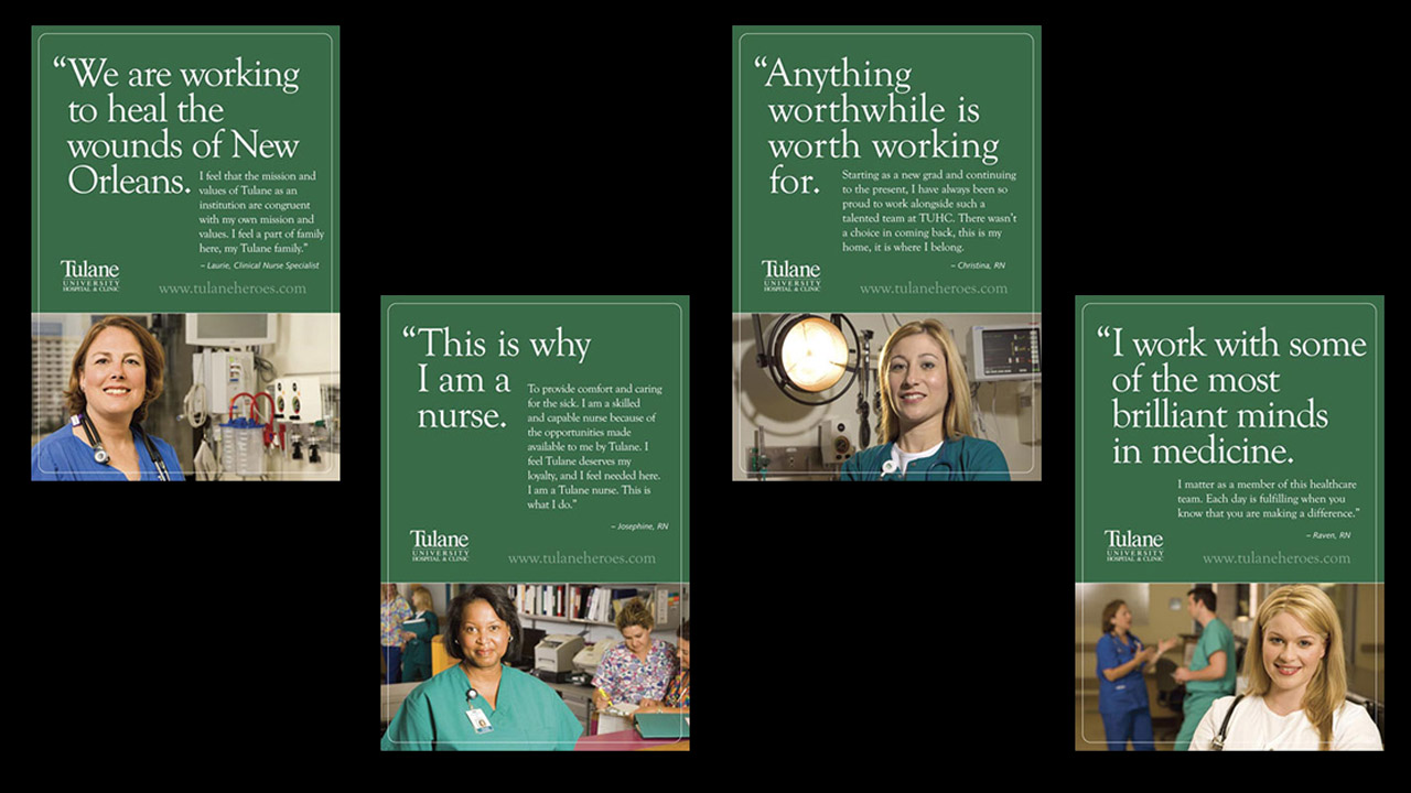 A set of four posters with a picture of a nurse.