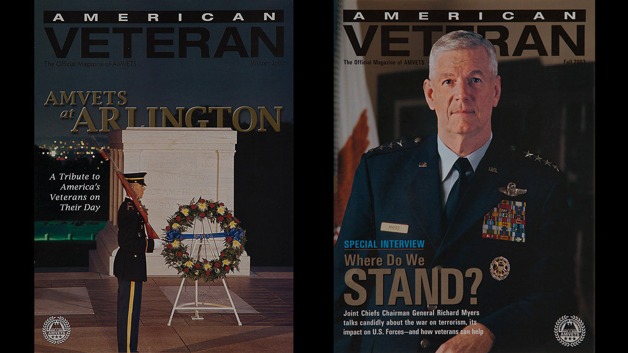Two covers of the american veteran magazine.
