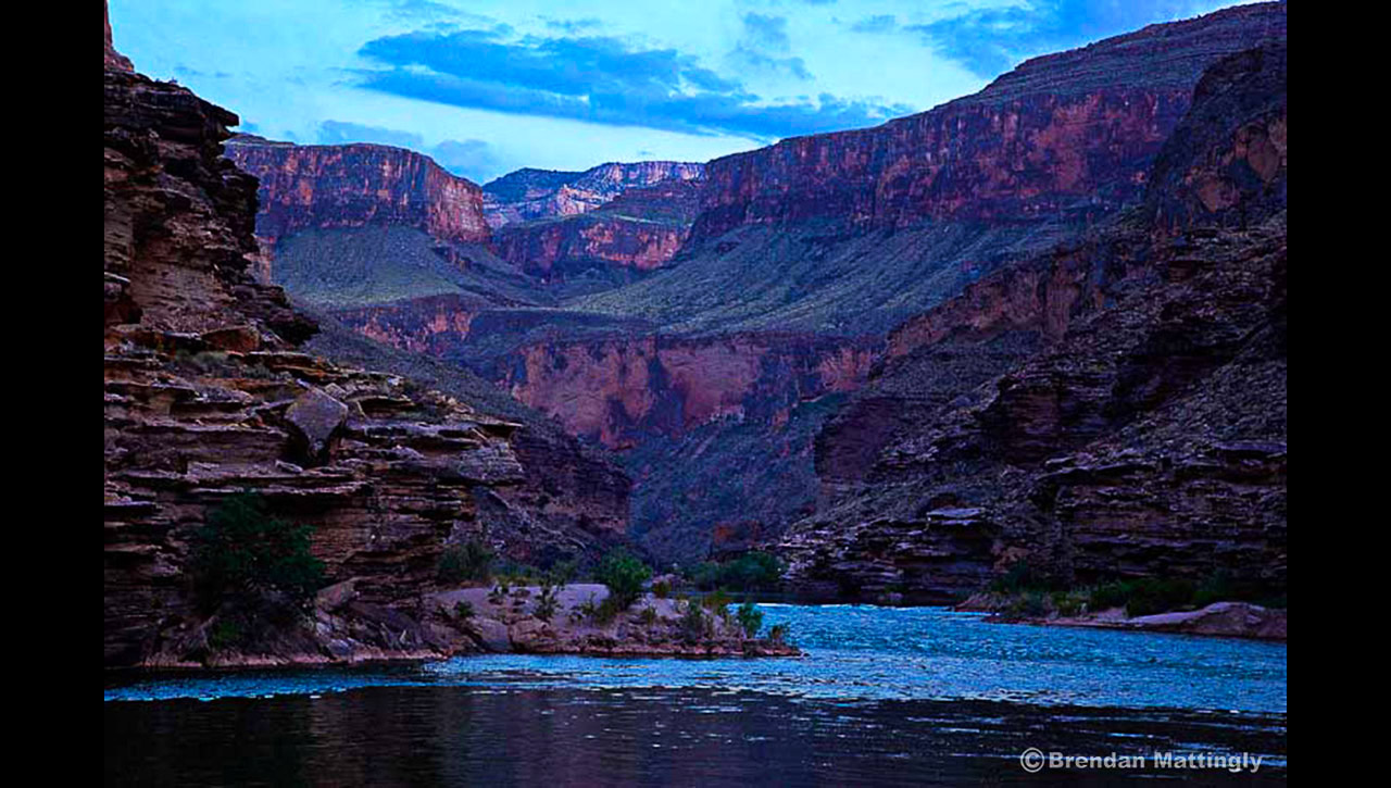 The grand canyon at dusk.